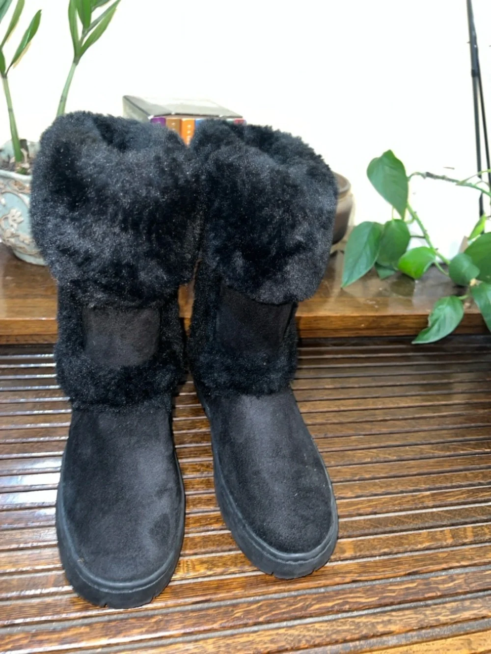 Style & Co. Black Faux Suede Winter Boots with Plush Cuff